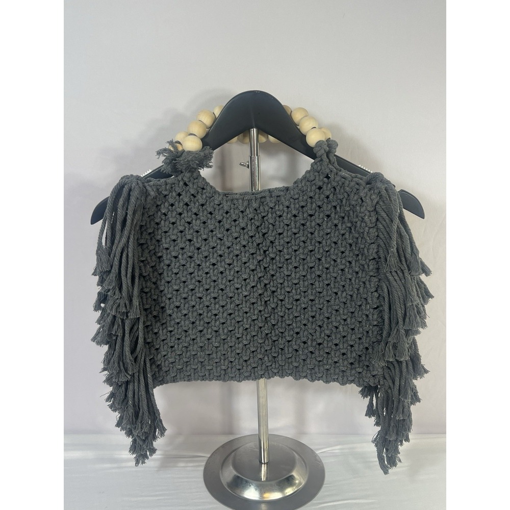 Casual Fringed Straw Woven Women's Crossbody  Bohemian Gray